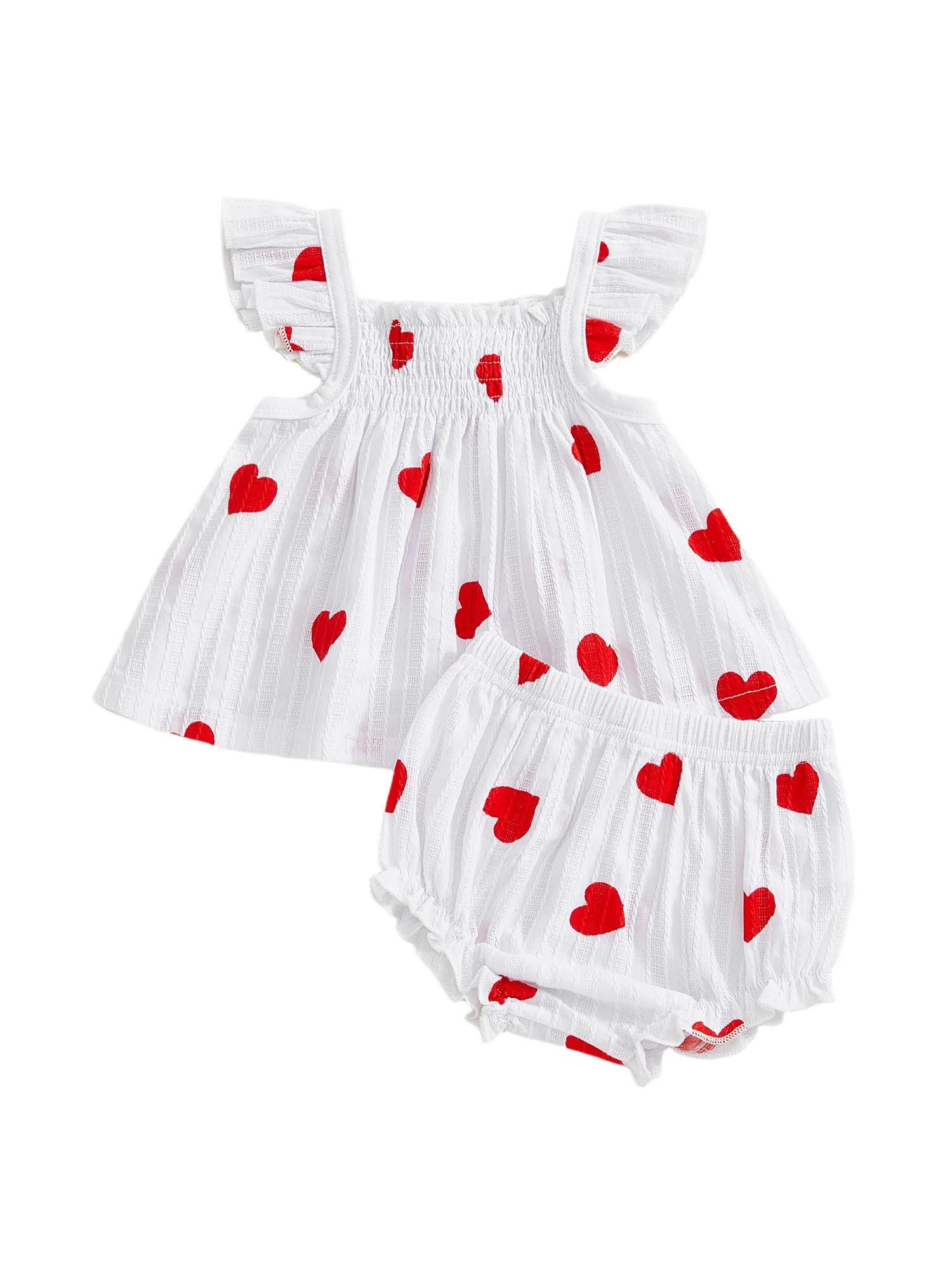 Conjunto estampado de corazones y mangas voladoras
