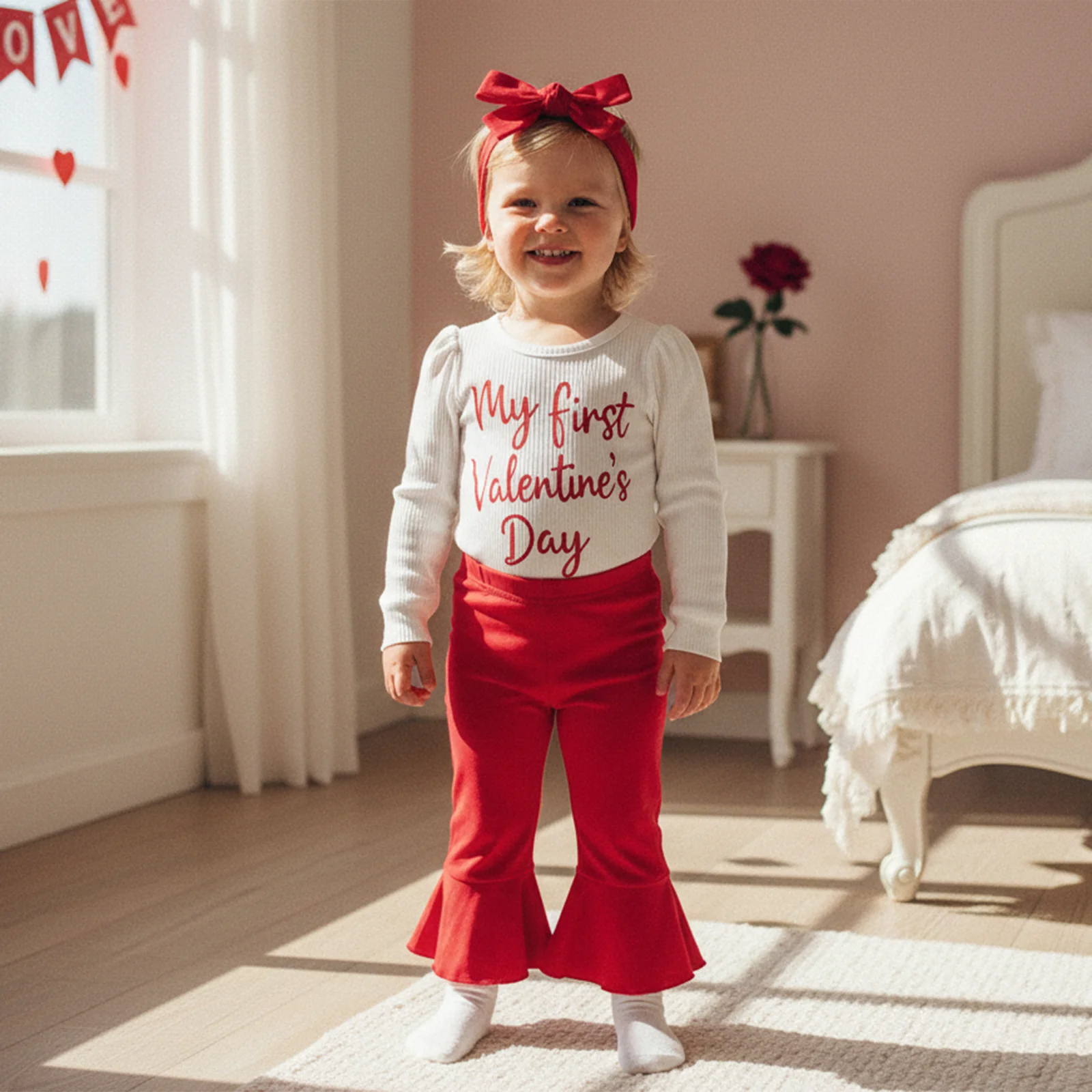 Conjunto bebé de San Valentín con mono bordado y diadema - imagen 4