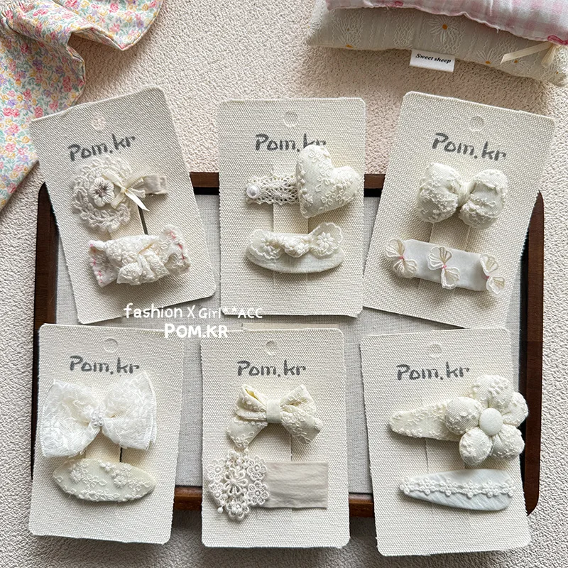 Pinzas para el pelo con encaje estilo francés y lazo floral delicadas - imagen 3