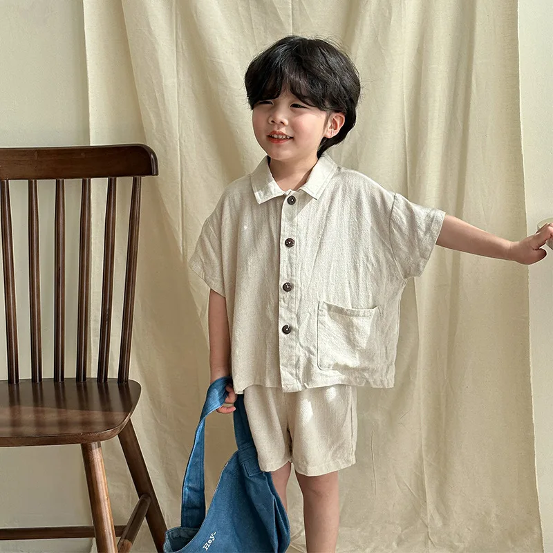 Conjunto de verano para hermano y hermana de lino liso corto - imagen 4