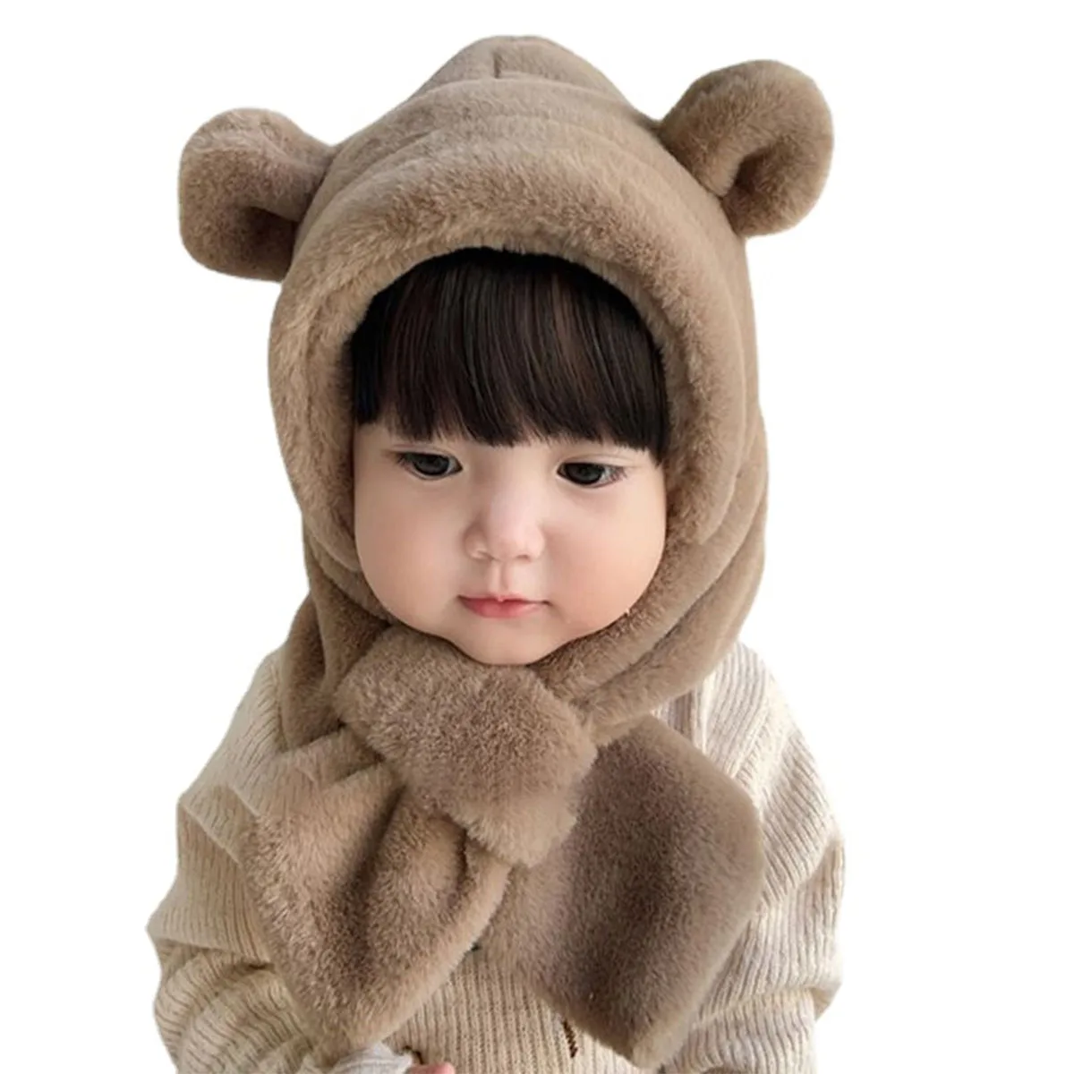 Gorro con capucha y bufanda de borreguito con orejas de oso - imagen 4
