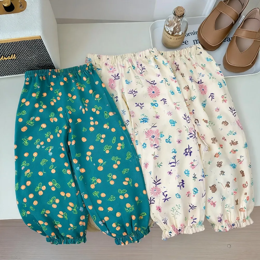 Pantalones antimosquitos de verano para niñas con estampado floral - imagen 5