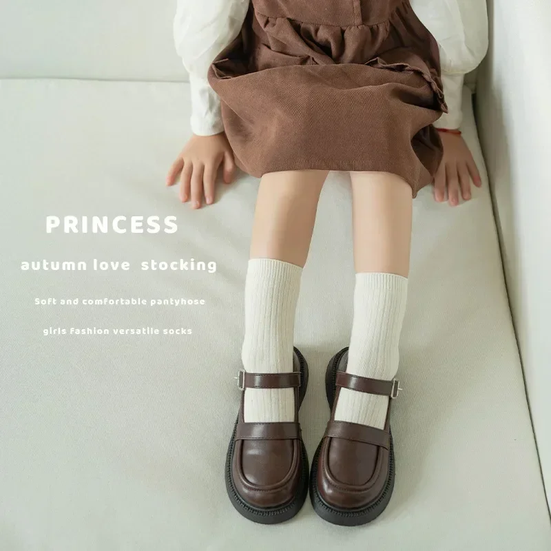 Calcetines altos de algodón suave para niños y niñas - café beige - imagen 5