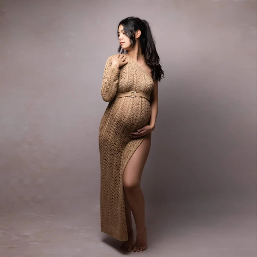 Vestido largo de punto maternidad con hombros descubiertos - imagen 3