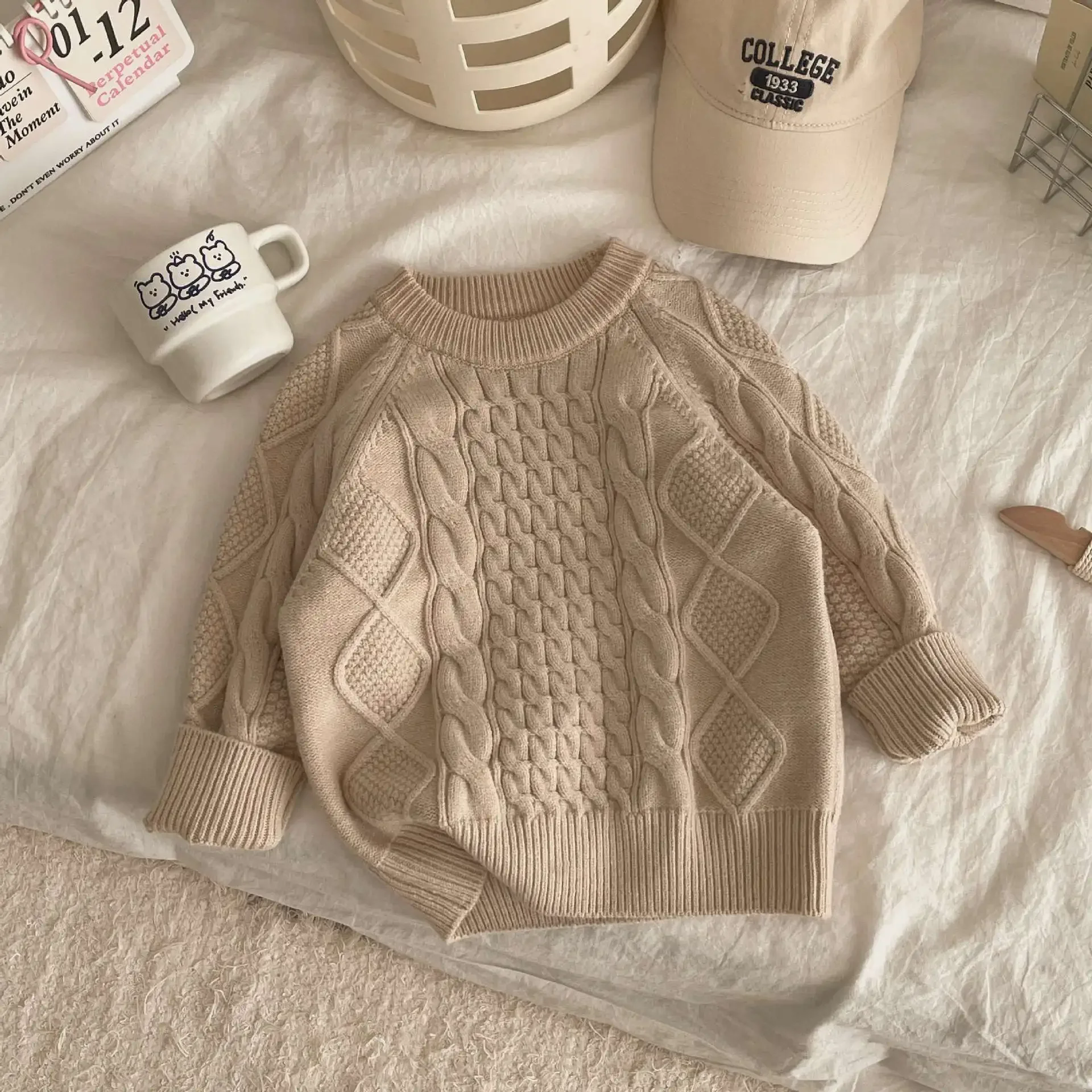 Suéter de invierno para niños punto suave vintage cuello redondo - imagen 2