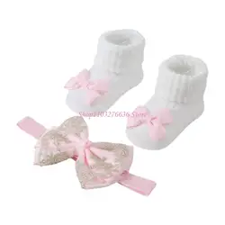 Calcetines bebé recién nacido con diadema y lazo dulce suave