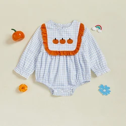 Body bebé de calabaza bordada, manga larga y cuello redondo casual