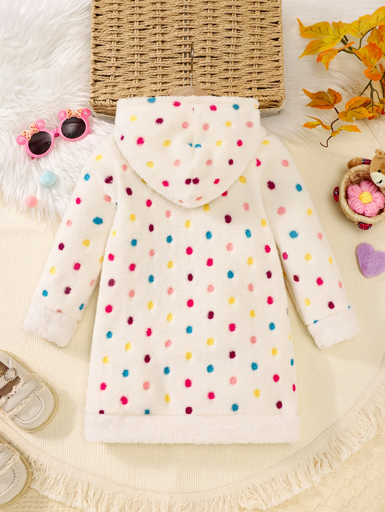 Vestido cálido con capucha para niña en franela lunares - imagen 2