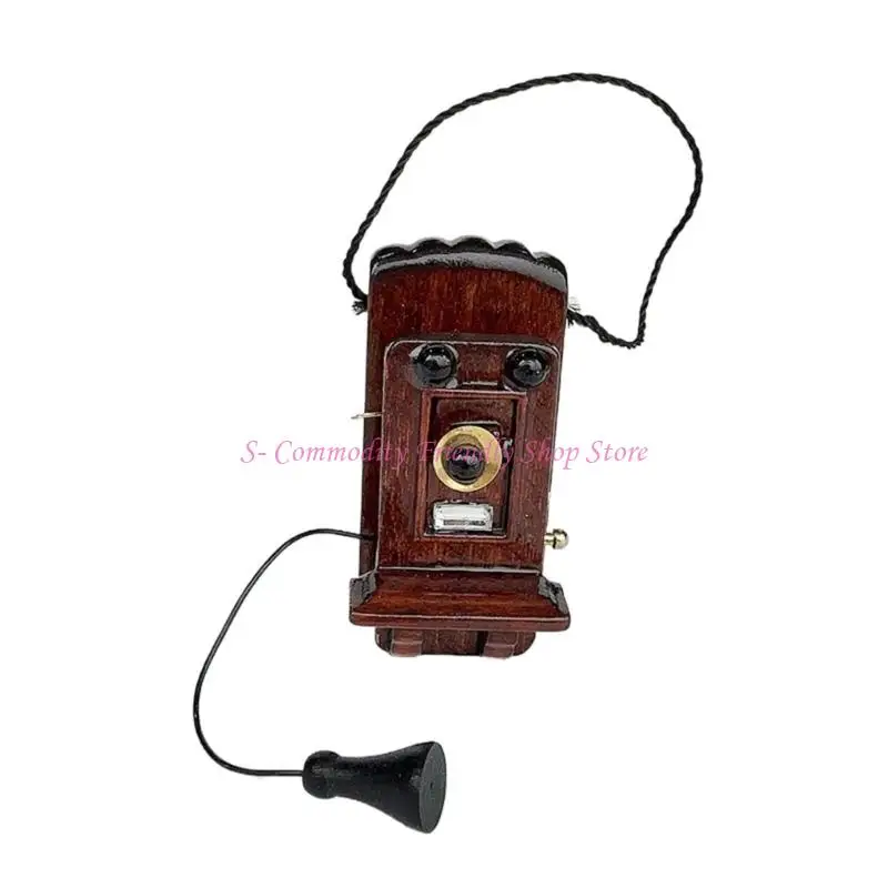 Casa de muñecas de madera con teléfono retro mini para decorar - imagen 5