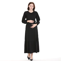 Vestido de lactancia largo plisado liso para primavera y otoño