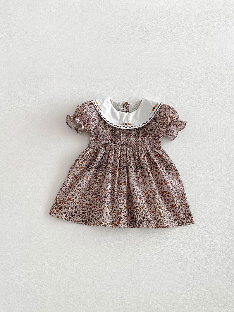 Vestido de verano floral para niña con cuello bordado - imagen 3