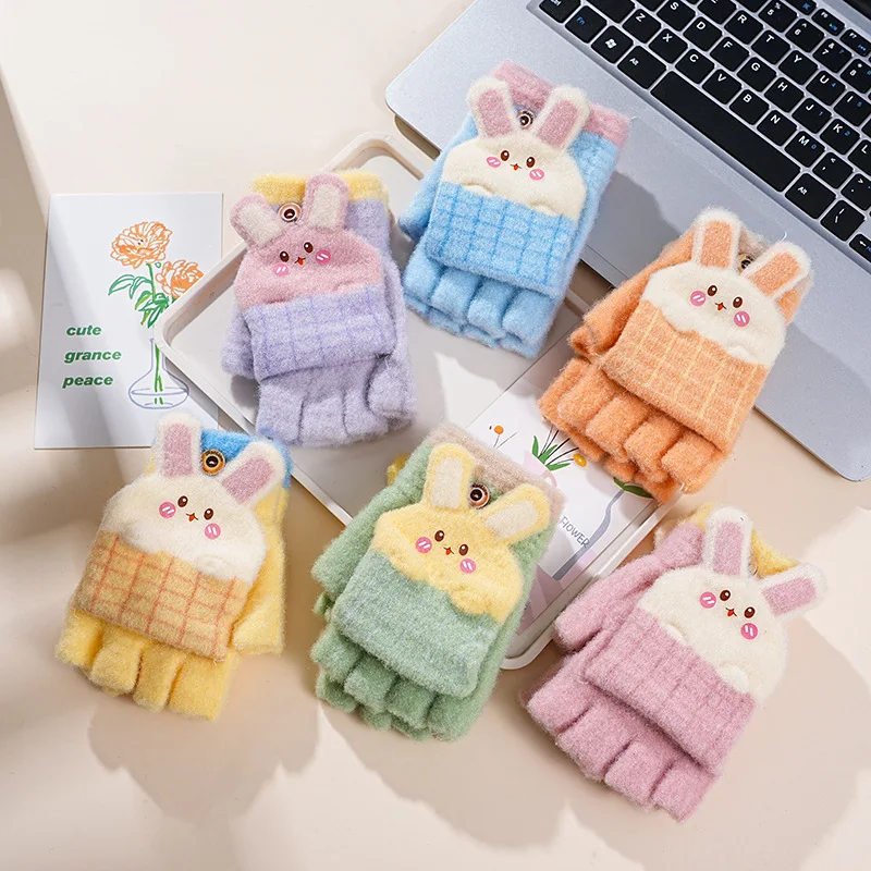 Guantes con orejas de conejo 3D y diseño infantil
