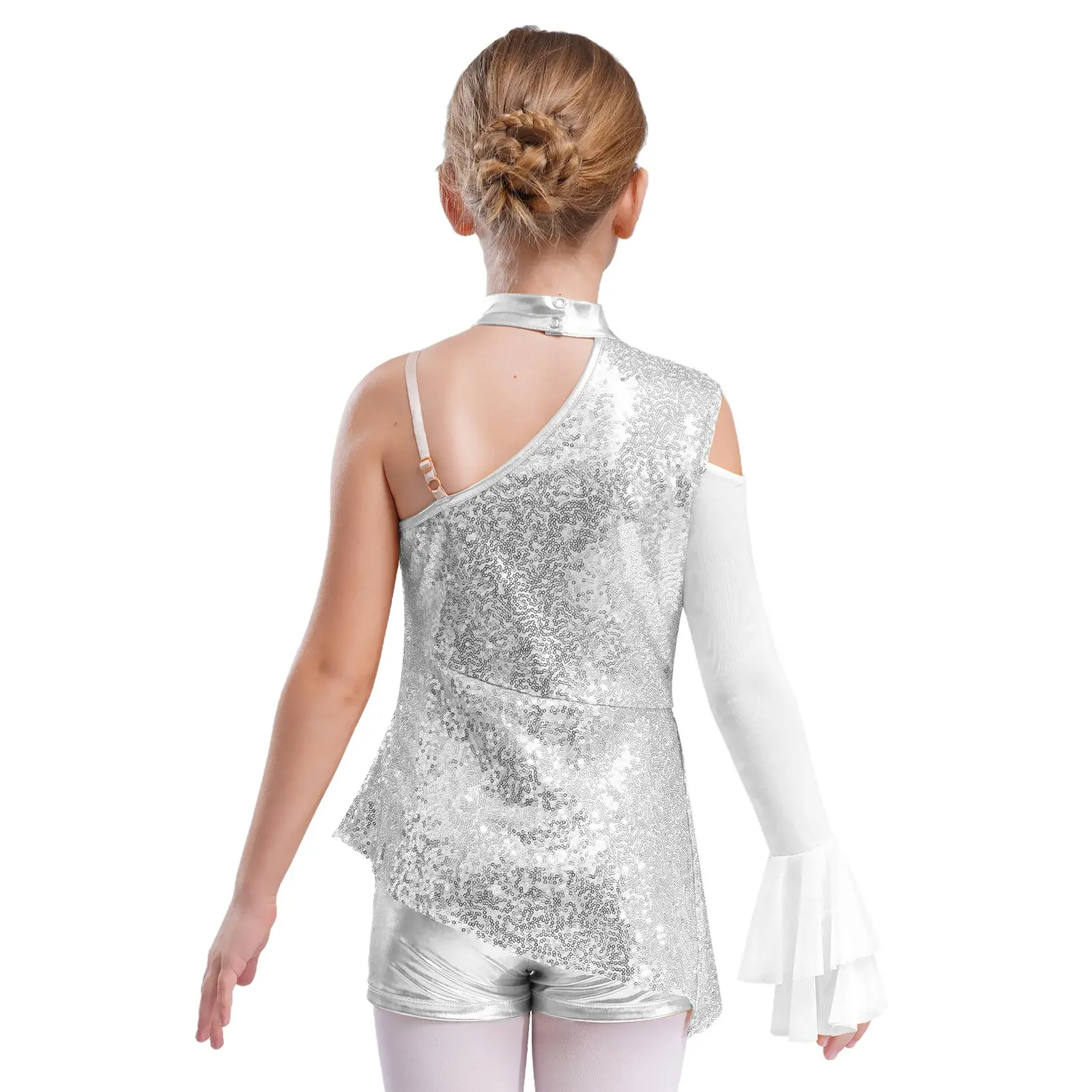 Body de baile jazz con lentejuelas para chicas – peplum con hombros - imagen 3