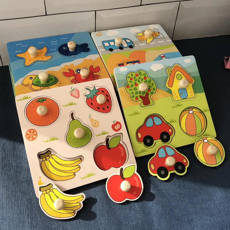Puzzle Montessori de frutas – Tablero sensorial de madera para niños