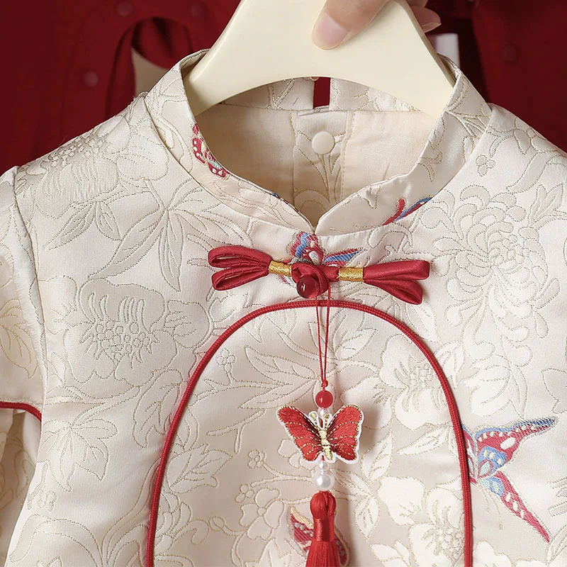 Conjunto de recién nacida niña manga larga con bordado floral oriental - imagen 2