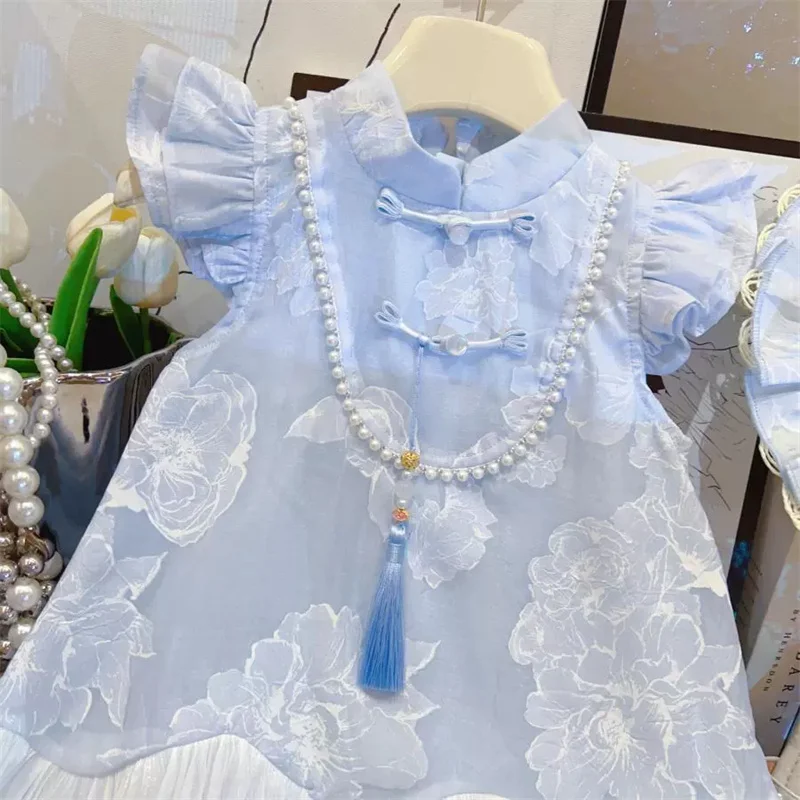 Vestido sin mangas para niña de verano, falda fluida elegante - imagen 2