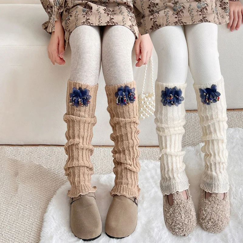 Calentadores de piernas infantiles motivo floral tejidas, cálidos - imagen 4