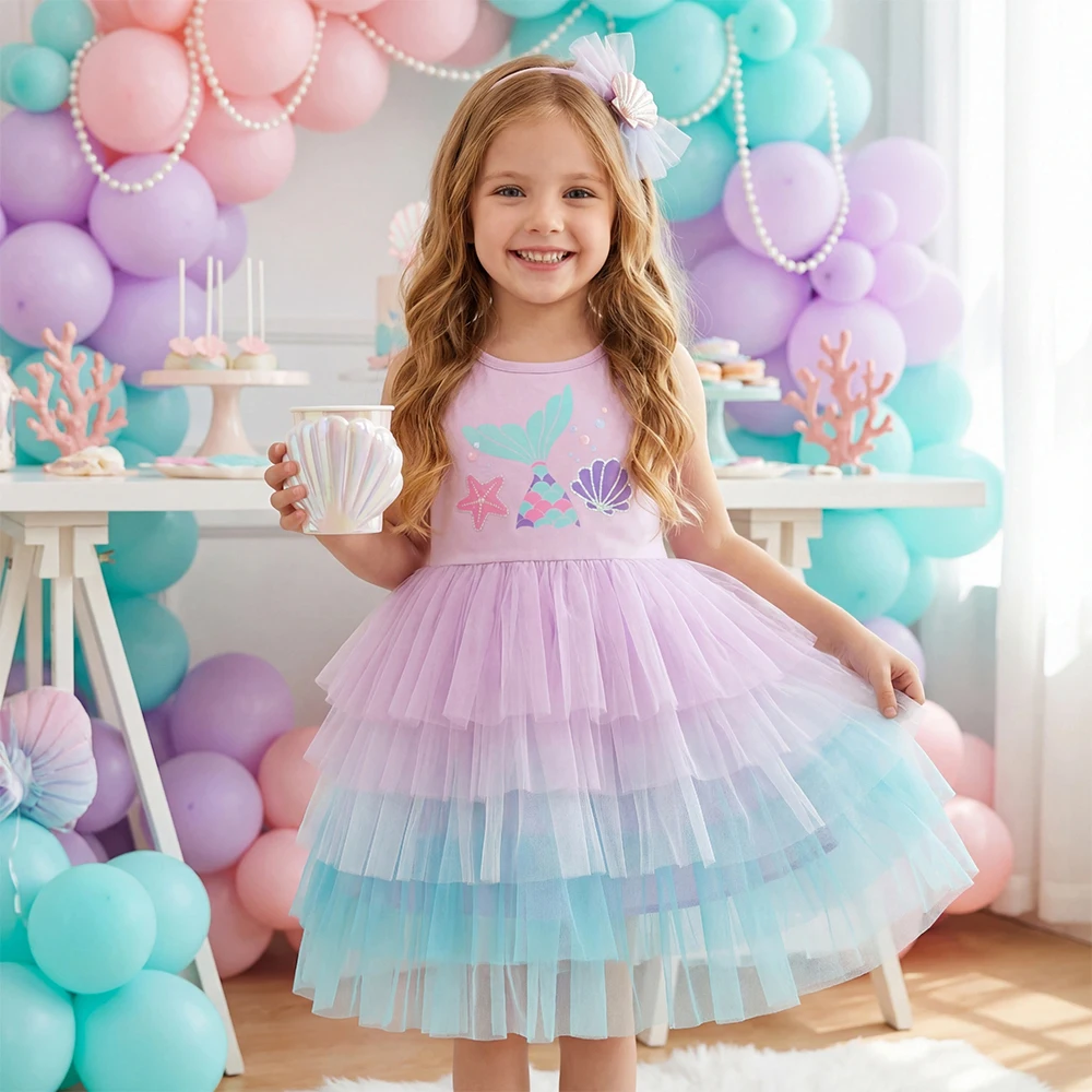 DXTON vestido sirena de princesa para niñas, malla sin mangas - imagen 3