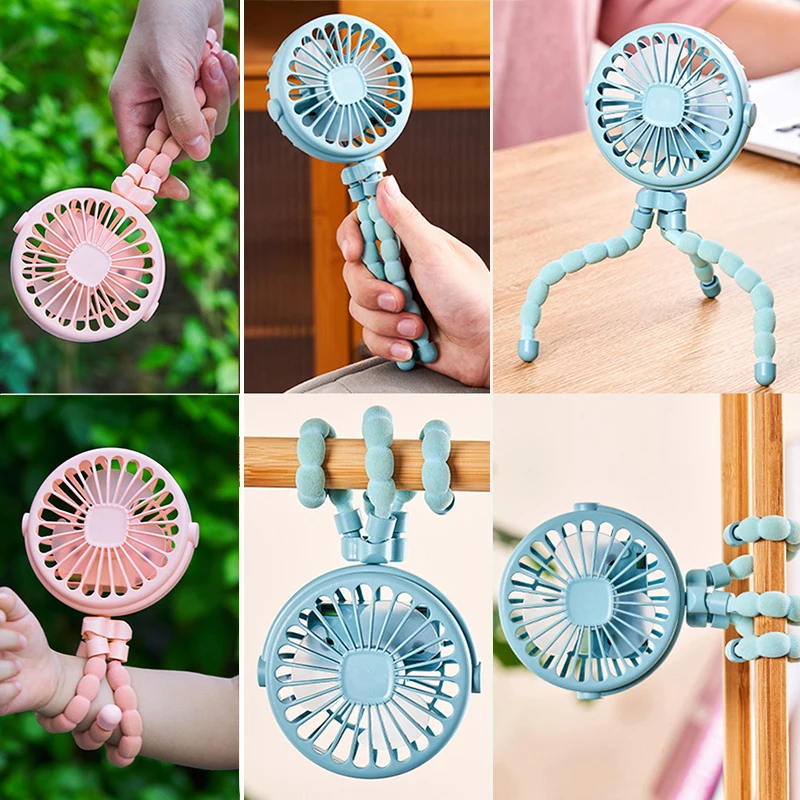 Ventilador para carrito con pinza recargable USB y luz - imagen 5