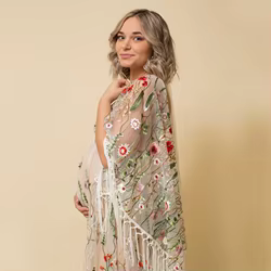 Vestido largo de tul bordado transparente para sesión fotos maternidad