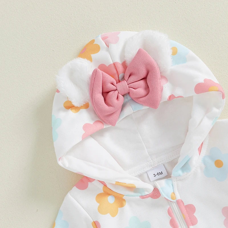 Mono de bebé de lana con capucha y cremallera estampado floral