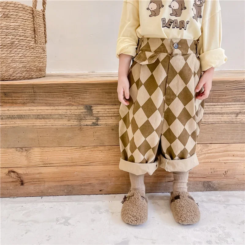 Pantalones harem de algodón a cuadros vintage para niña - imagen 4