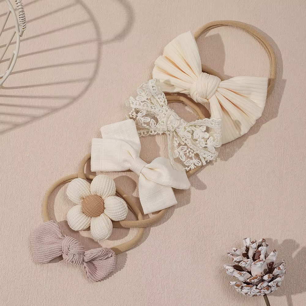 Bandas para el cabello bebé con lazo floral albaricoque - Nylon suave - imagen 5