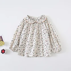 Blusa de solapa para niña con camisa floral algodón manga larga