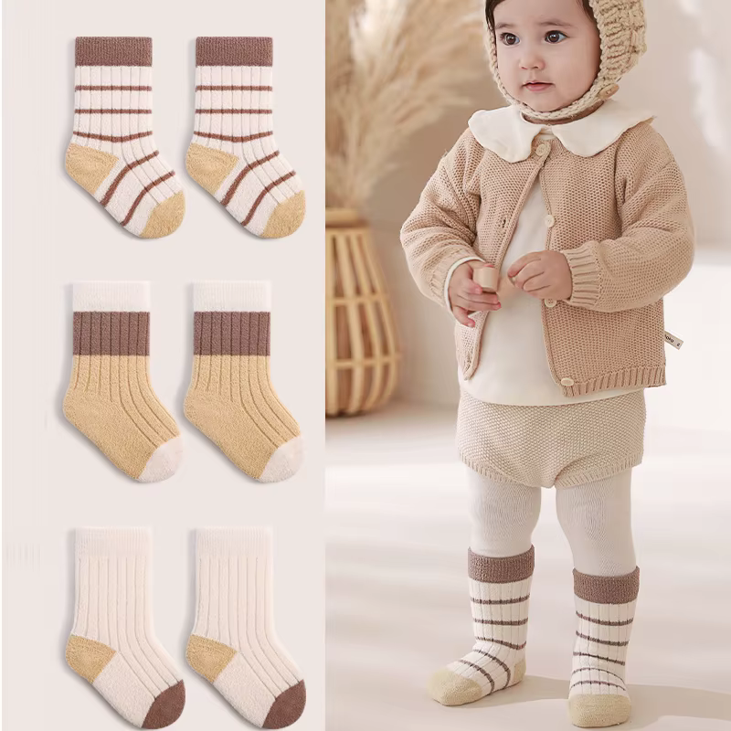 Calcetines polar coral con rayas para niños – Suaves y cálidos