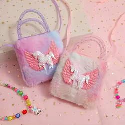Bolso bandolera de unicornio – Felpa suave brillante para niña