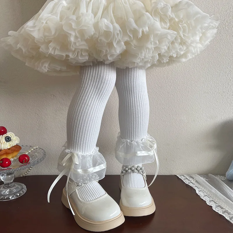 MILANCEL pantimedias de primavera finas para niñas con lazo encaje - imagen 3