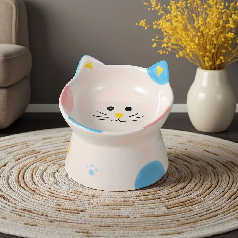 Plato elevado para gatos de cerámica con base baja anti bigotes - imagen 2