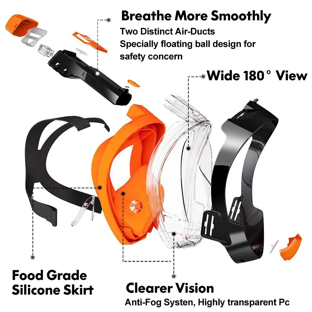 Máscara de buceo cara completa con soporte para cámara snorkel adulto - imagen 3