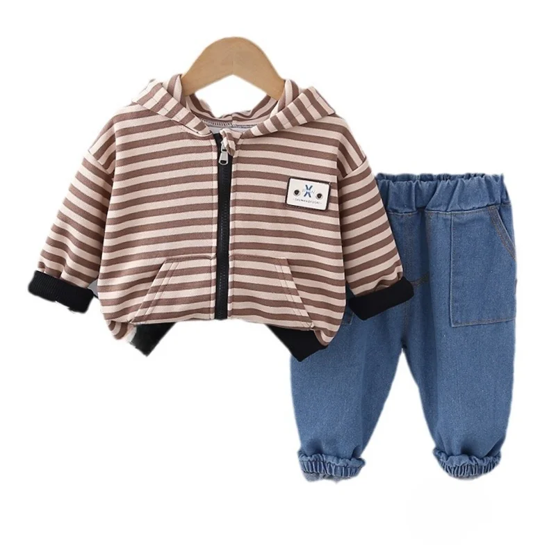 Conjunto de chándal de otoño para bebé con capucha a rayas - imagen 5