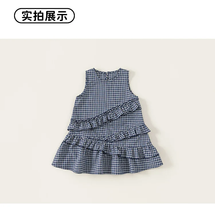 Vestido azul a cuadros sin mangas para niña