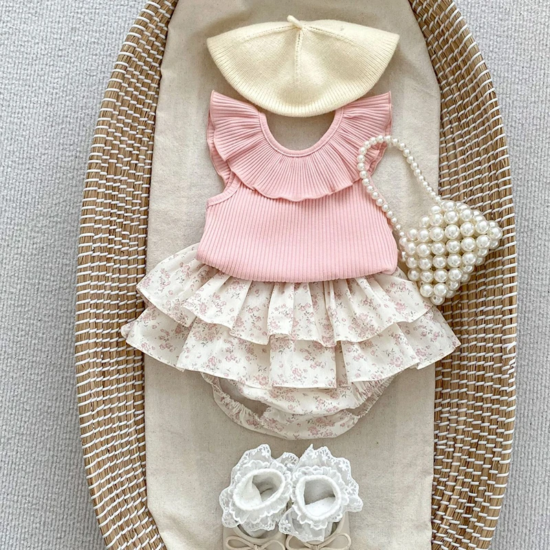 Falda tutú floral para niña – Rosa y negra, algodón - imagen 3