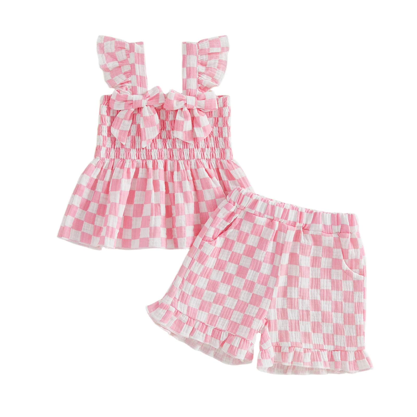 Conjunto verano niña con volantes y cuadros: camiseta pantalón corto - imagen 2