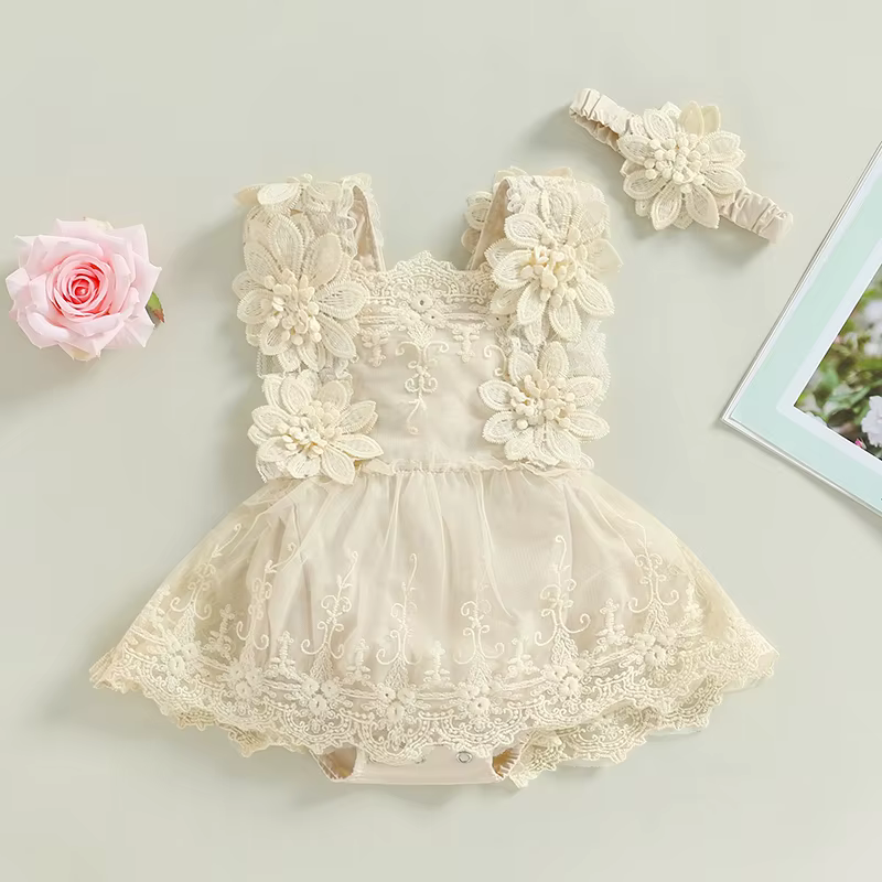 Vestido mameluco floral VISgogo con encaje y diadema