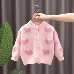 Cárdigan de niña rosa dulce de otoño – tejido tipo suéter princesa