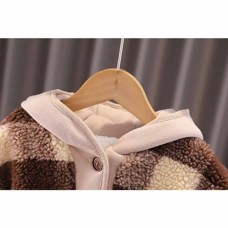 Parka infantil acolchada de terciopelo con capucha cálida - imagen 2
