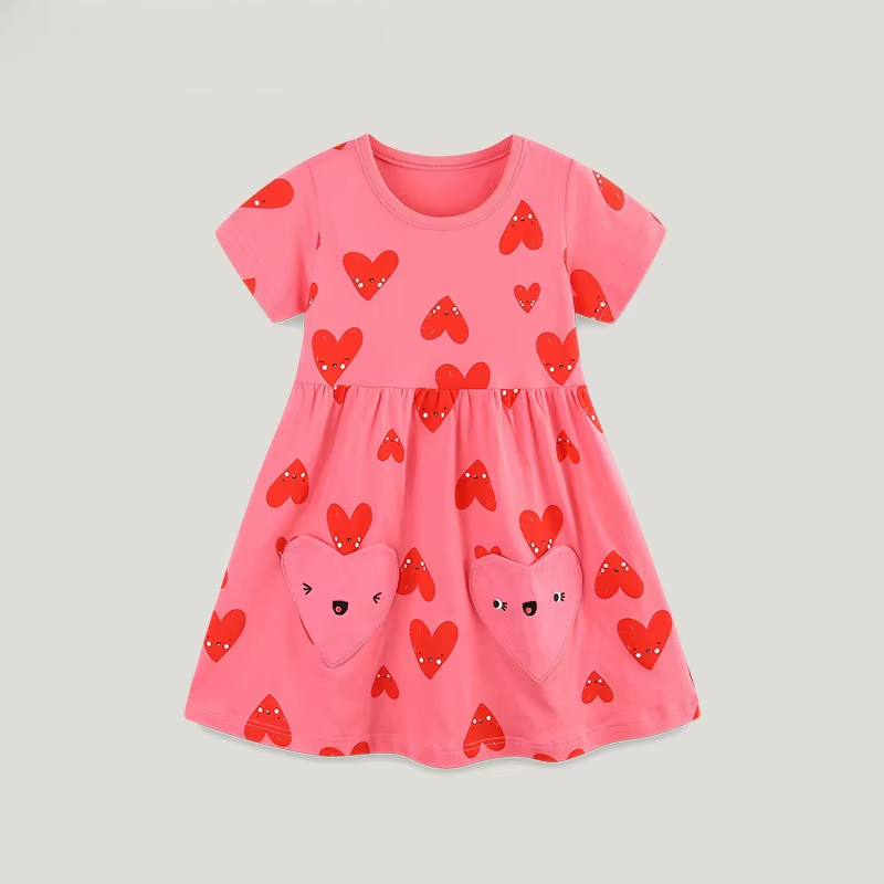 Vestido de verano manga corta para niña tipo princesa con corazones - imagen 2
