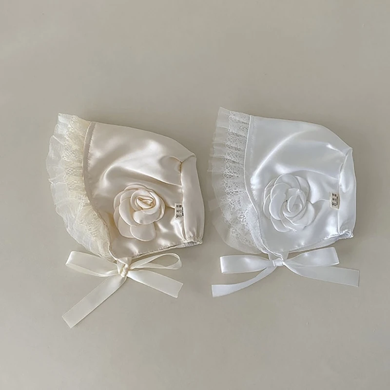 Gorro de encaje floral para bebé recién nacido – estilo princesa satén