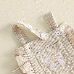 Vestido de pana con tirantes para bebé niña: lazo bordado y volantes