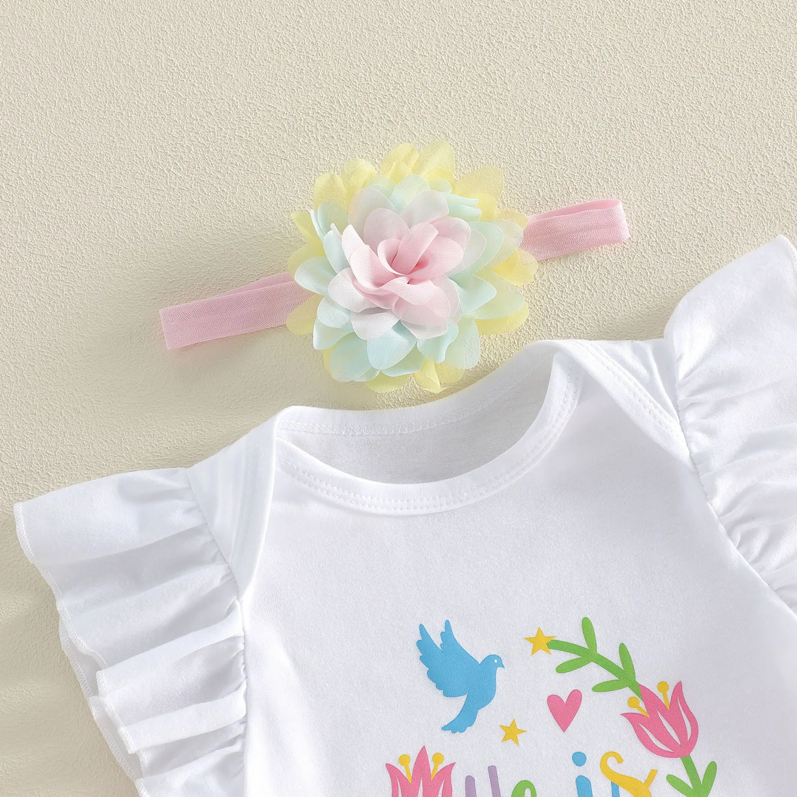 Conjunto Primera Comunión bebé niña mono volante con tul y diadema