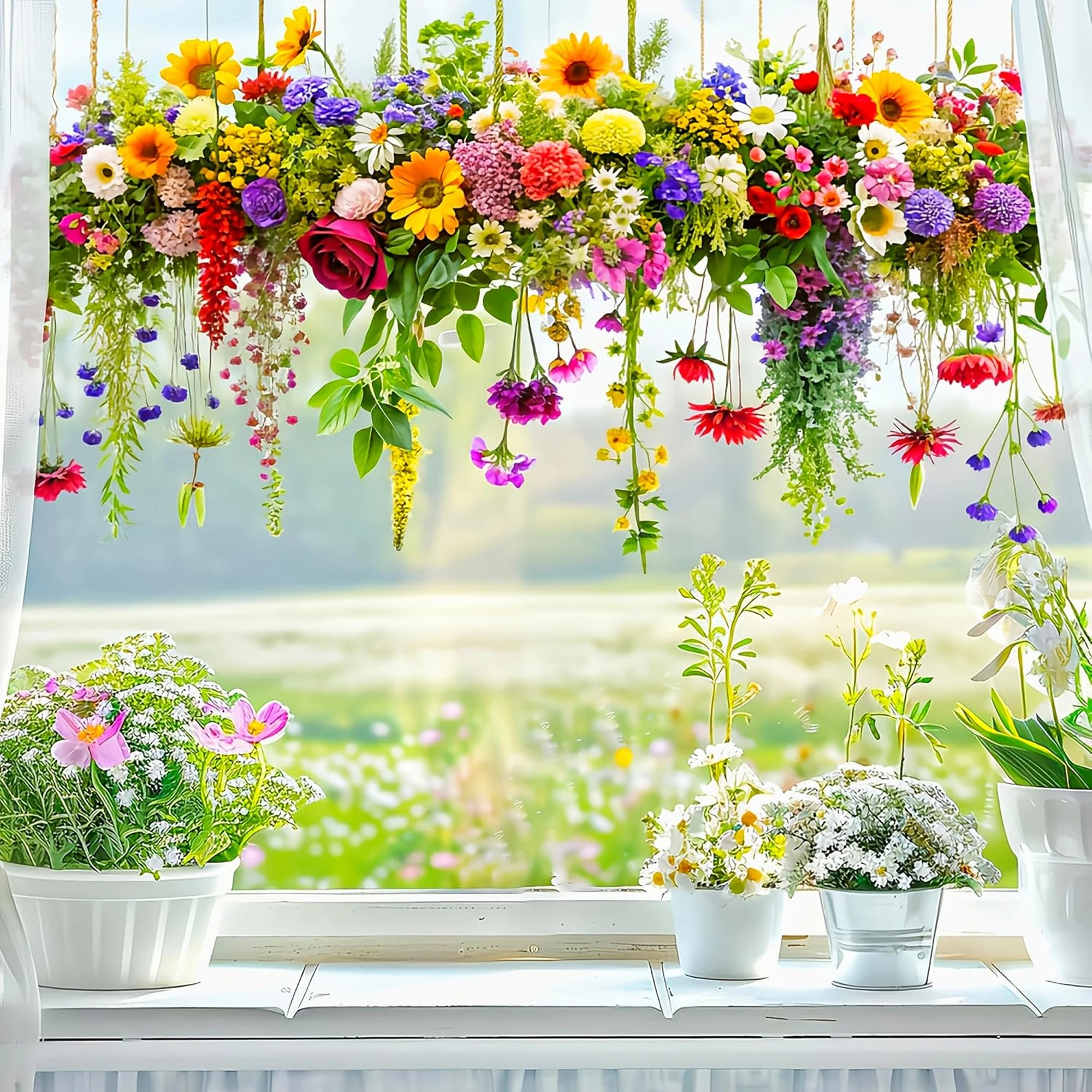 Pegatinas para ventanas reutilizables con flores vibrantes - imagen 4