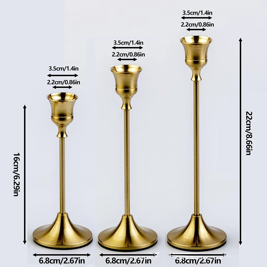 Candelabros de mesa vintage set 3 unidades metal y aluminio para boda - imagen 3