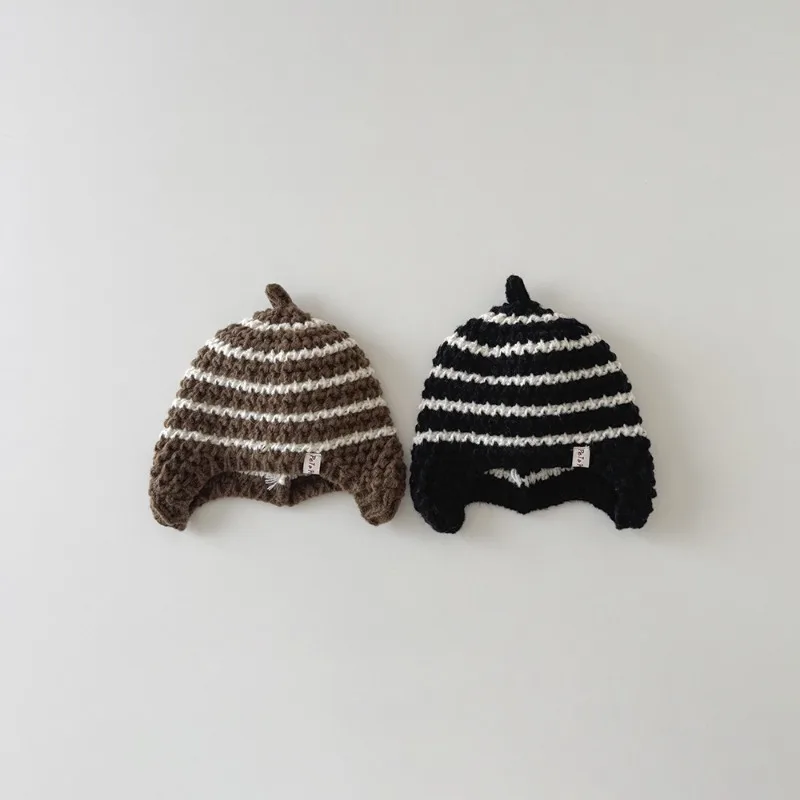 Gorro de invierno con orejeras tejido a rayas cálido para niños - imagen 4