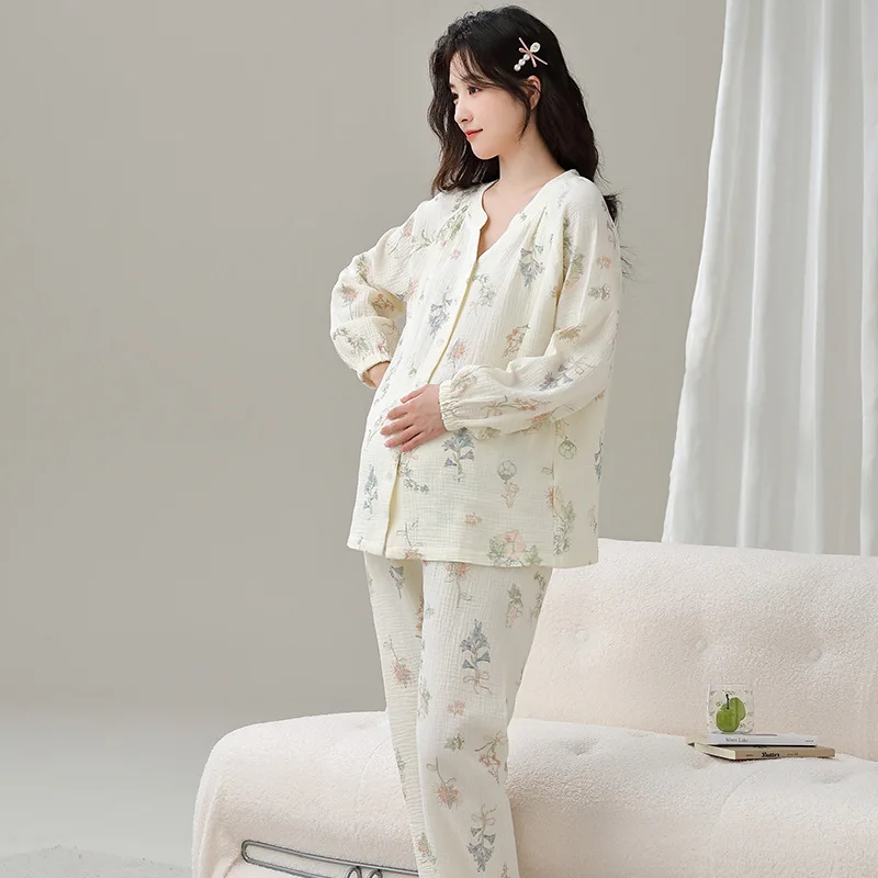 Conjunto pijama de lactancia doble gasa algodón ligero verano - imagen 2