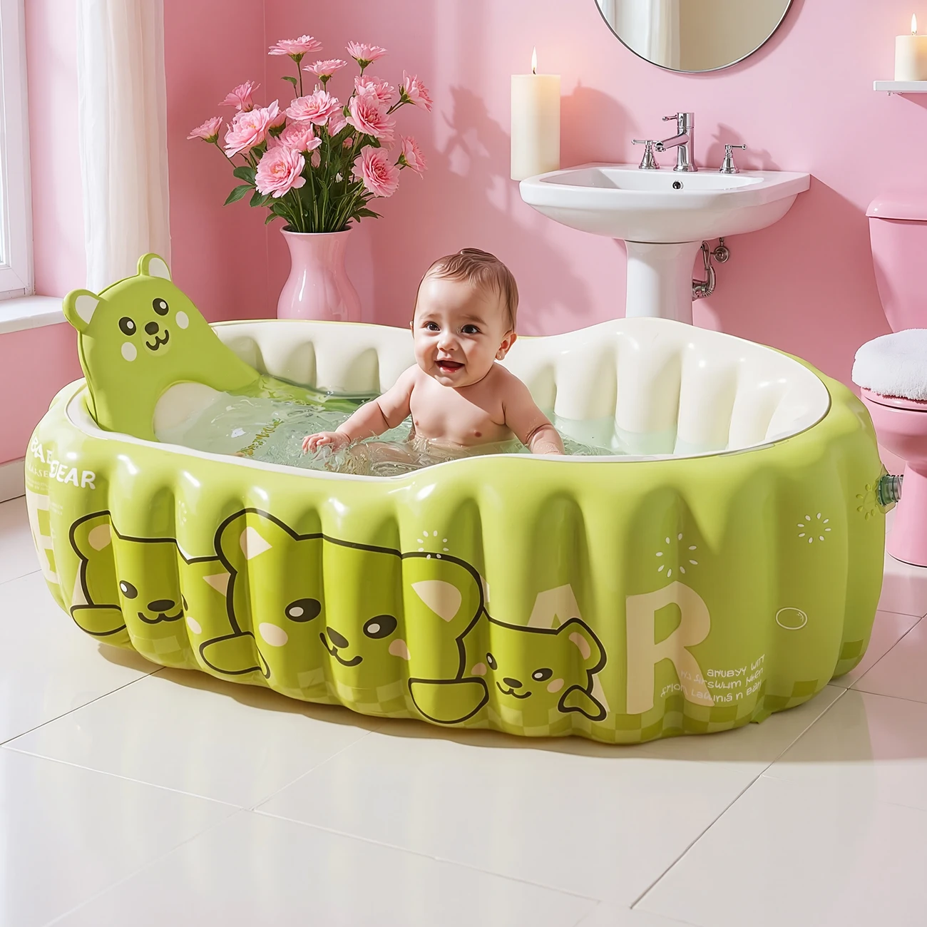 Bañera inflable para bebé portátil con soporte de espalda - imagen 2