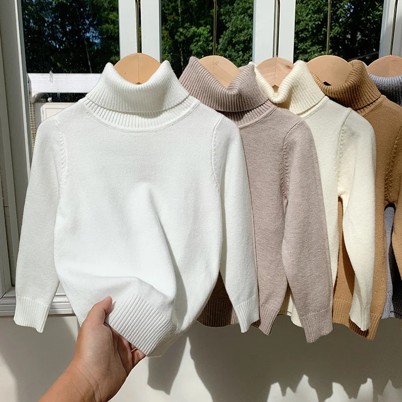 Jersey cuello alto cálido para niños, liso de invierno - imagen 5
